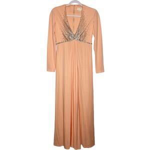 Vintage Victoria Royal Peach Beaded Maxi Dress